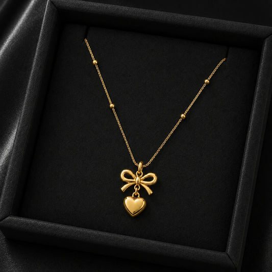 Gold Bow Heart Pendant